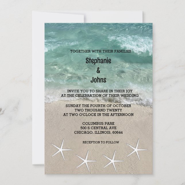 Beach Starfish Ocean Waves Destination Wedding Invitation (Front)