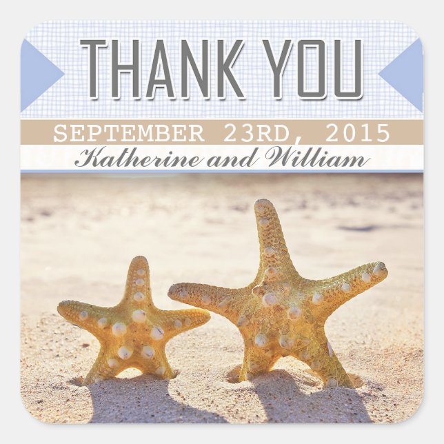 beach starfish pretty thank you stickers (Front)