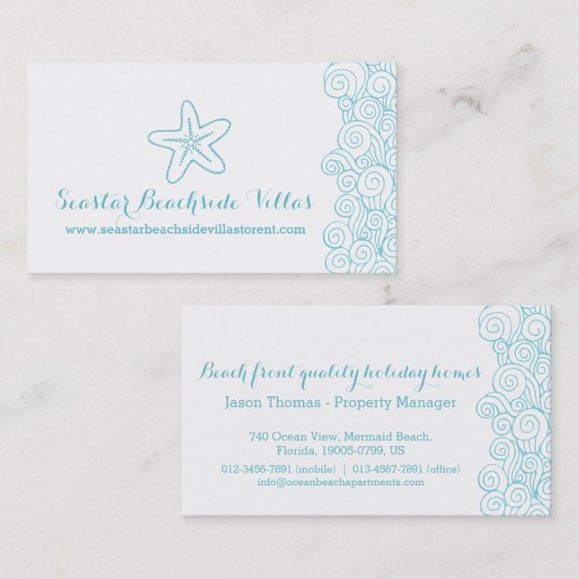 Beach starfish property letting business cards (Front/Back)