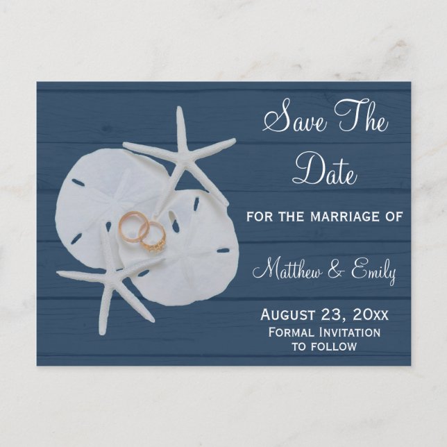 Beach Starfish Sand Dollar Save The Date Postcards (Front)