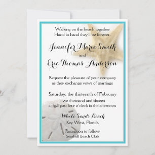 Beach Starfish Sand Dollar Wedding Invitation Aqua