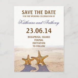 beach starfish save the date romantic announcement postcard