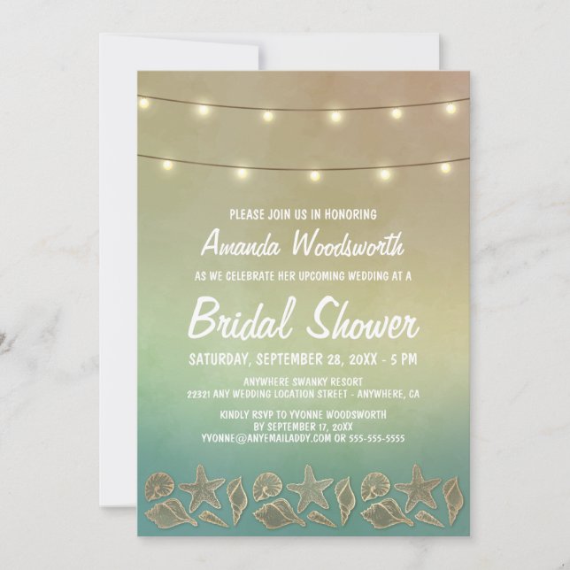 Beach Starfish Seashell Bridal Shower Invitations (Front)