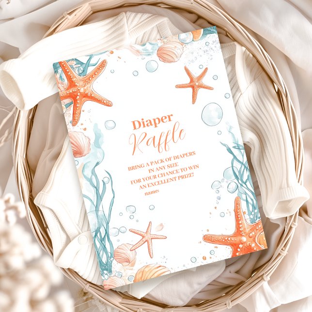 Beach Starfish & Seashells Elegant Diapper Raffle Enclosure Card (Creator Uploaded)