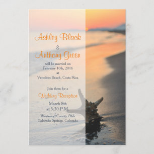 Beach Starfish Sunset Wedding Reception Only Invitation