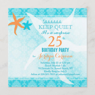 Beach Starfish Surprise Birthday Party Invitation