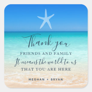 Beach Starfish Thank You Wedding Favour Square Sticker