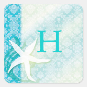 Beach Starfish Turquoise Wedding Favour Square Sticker