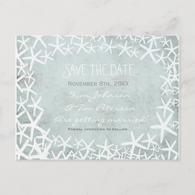 Beach Starfish Vintage Wedding Postcard Save Date (Front)