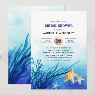 Beach Starfish Watercolor Bridal Shower Invitation