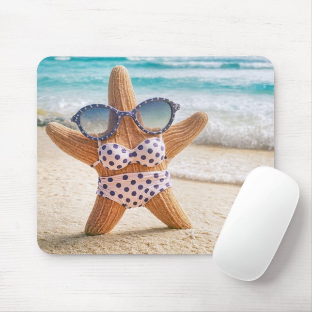 Beach Starfish Wearing a Bikini Mouse Mat (With Mouse)