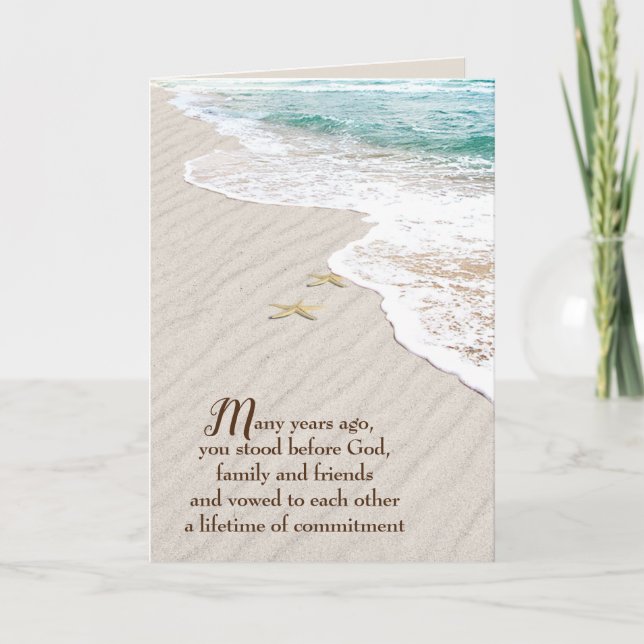 Beach Starfish Wedding Anniversary  Card (Front)