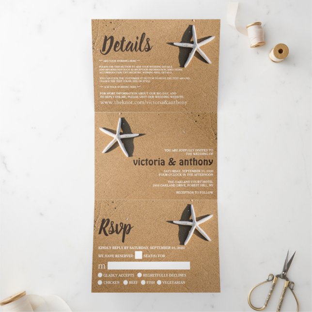 Beach Starfish Wedding Suite Tri-Fold Invitation (Inside)