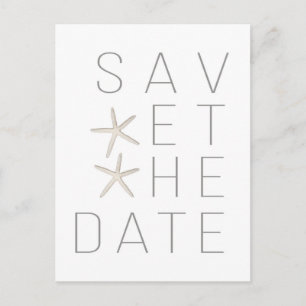 Beach Starfish White Minimal Elegant Save the Date Announcement Postcard
