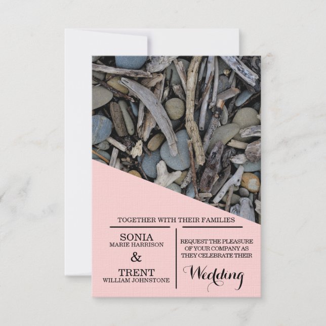Beach Stones Driftwood Wedding Invitation (Front)