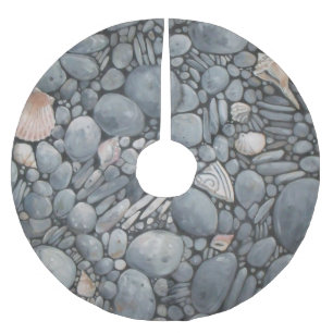 Beach Stones Shells Pebbles Rocks Painting Art Brushed Polyester Tree Skirt