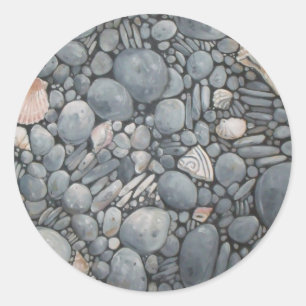 Beach Stones Shells Pebbles Rocks Painting Art Classic Round Sticker