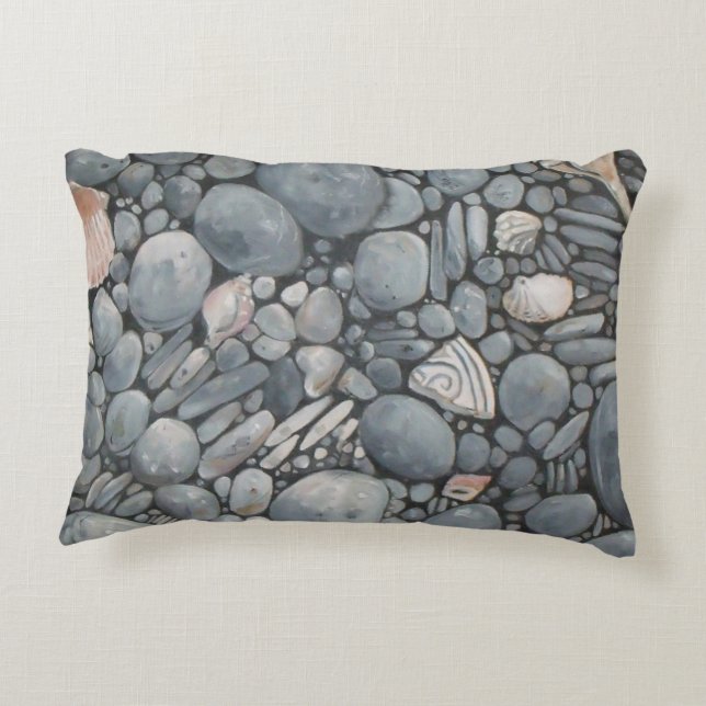 Beach Stones Shells Pebbles Rocks Painting Art Decorative Cushion (Back)
