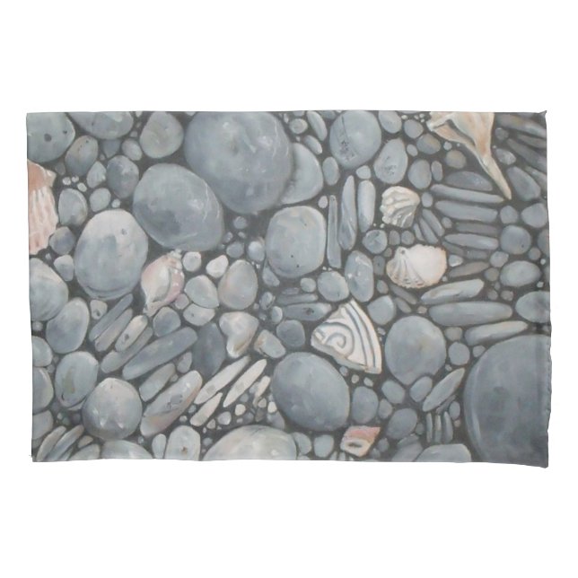 Beach Stones Shells Pebbles Rocks Painting Art Pillowcase (Front)