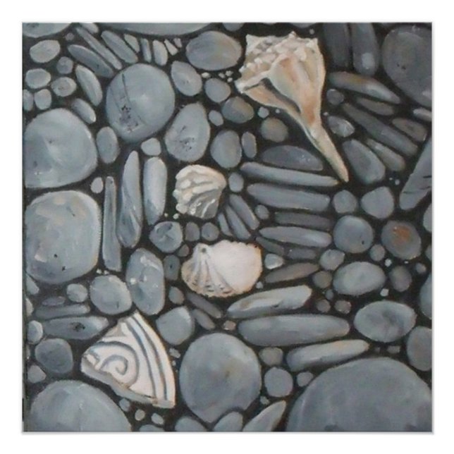 Beach Stones Shells Pebbles Rocks Painting Art Poster (Front)