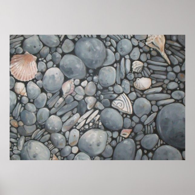 Beach Stones Shells Pebbles Rocks Painting Art Poster (Front)