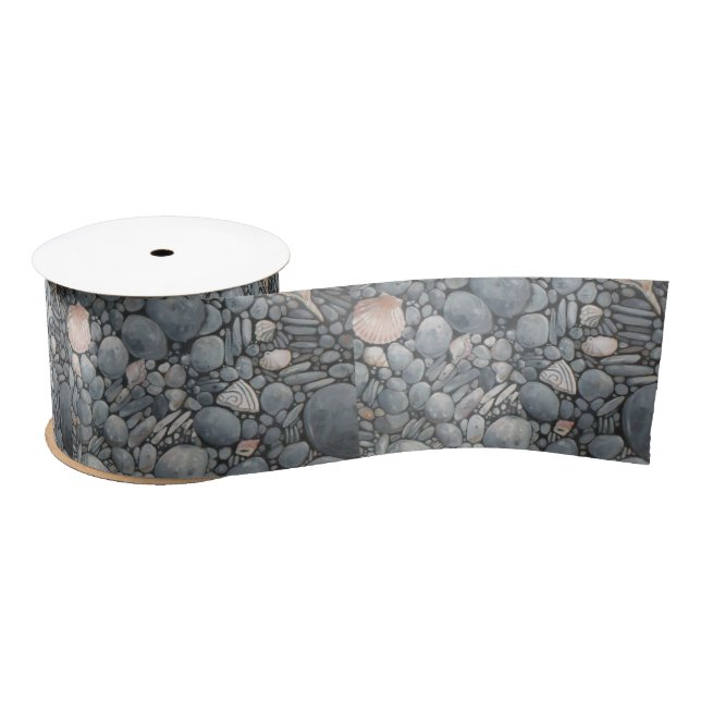 Beach Stones Shells Pebbles Rocks Painting Art Satin Ribbon (Spool)