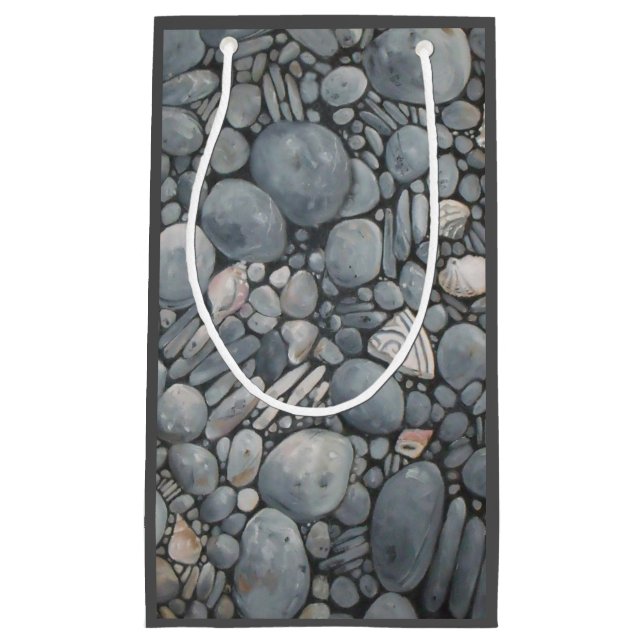 Beach Stones Shells Pebbles Rocks Painting Art Small Gift Bag (Front)