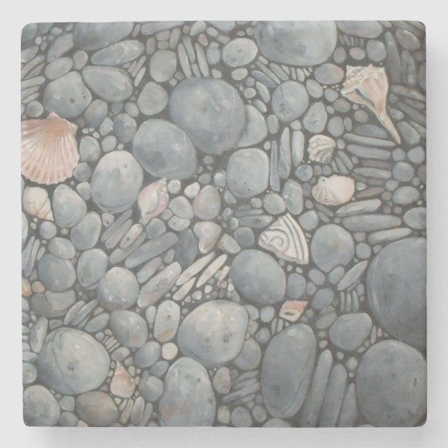 Beach Stones Shells Pebbles Rocks Painting Art Stone Coaster (Front)