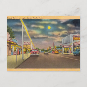 Beach Street at Night, Savin Rock, Connecticut Postcard