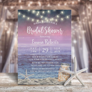 Beach String Lights & Mason Jar Bridal Shower Invitation