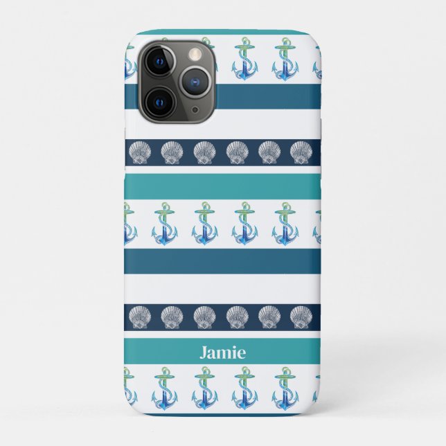 Beach Striped Blue White Family iPhone Case (Back)