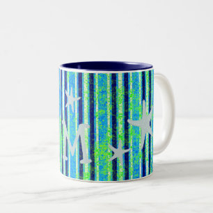 Beach Stripes and Starfish Monogram Two-Tone Coffee Mug