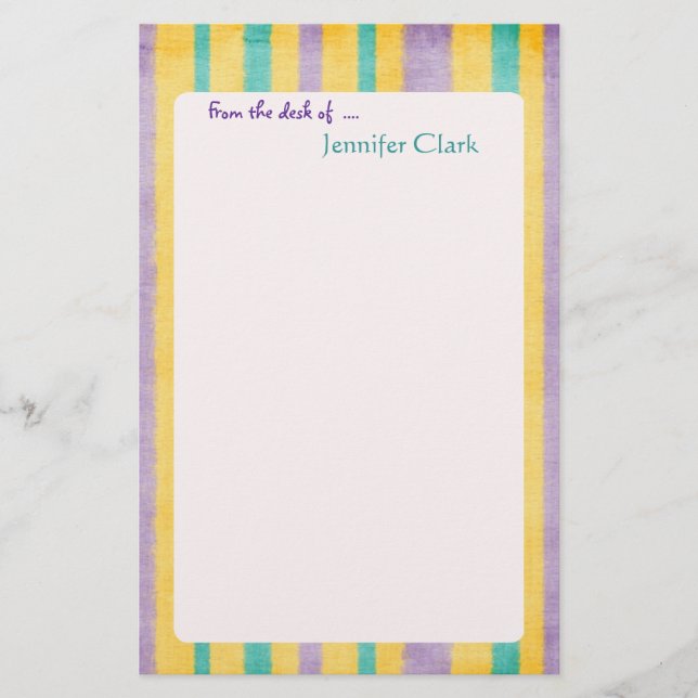 Beach Stripes Custom Name Personalised Stationery (Front)
