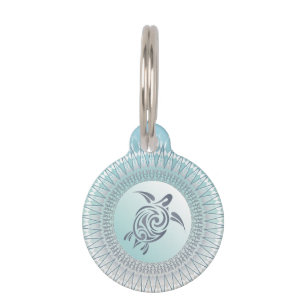 Beach Style Turtle and Mandala Pet Tag