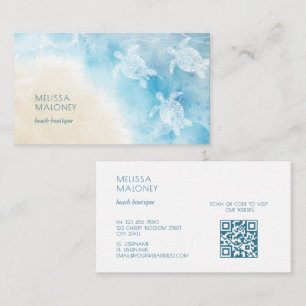 Beach Style White Turtles Scan QR Code Business Card