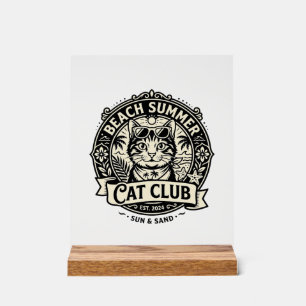Beach Summer Cat Funny Cat Graphic - Beach Summer Acrylic Sign