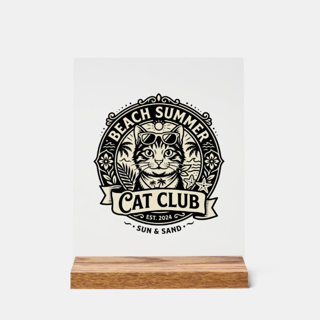 Beach Summer Cat Funny Cat Graphic - Beach Summer  Acrylic Sign (Front)