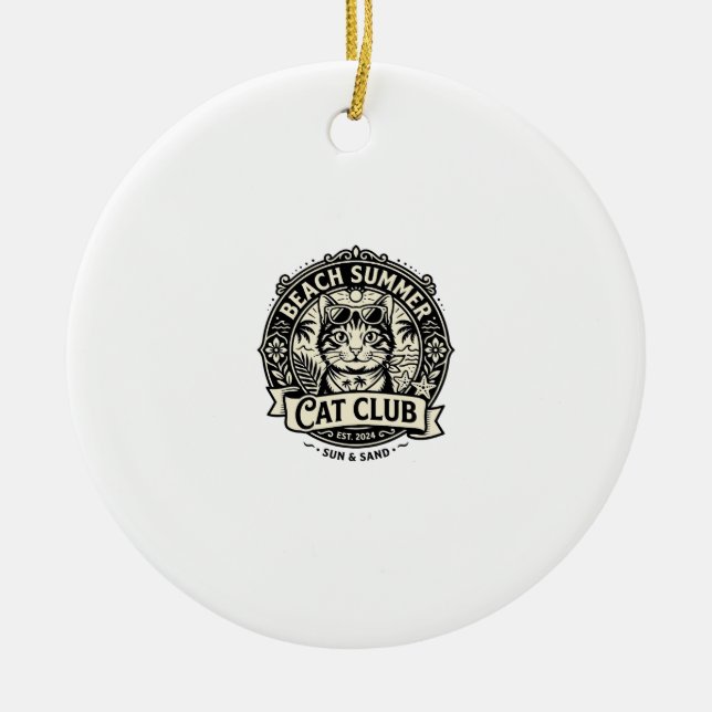 Beach Summer Cat Funny Cat Graphic - Beach Summer  Ceramic Tree Decoration (Front)