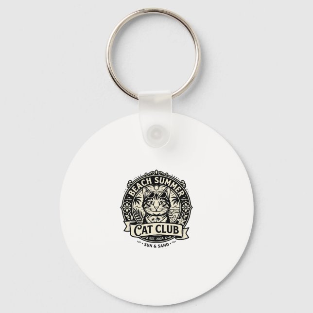 Beach Summer Cat Funny Cat Graphic - Beach Summer  Key Ring (Front)