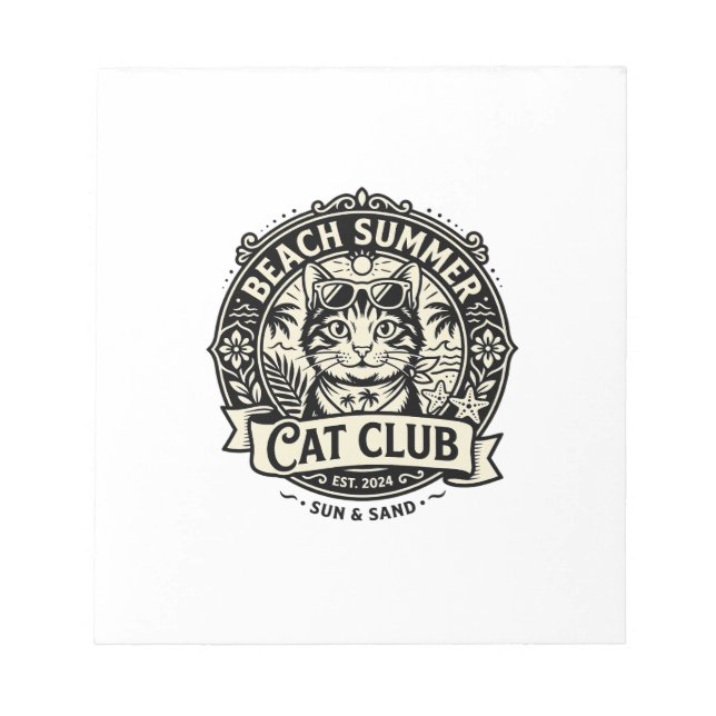 Beach Summer Cat Funny Cat Graphic - Beach Summer  Notepad (Front)