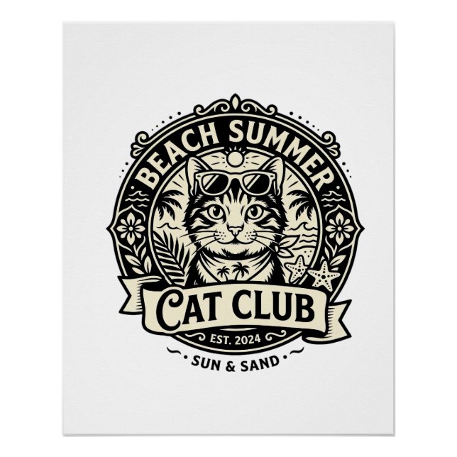 Beach Summer Cat Funny Cat Graphic - Beach Summer  Poster (Front)