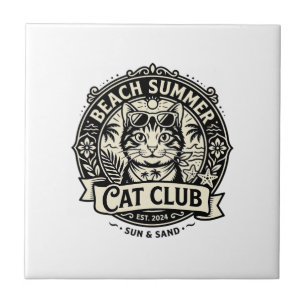Beach Summer Cat Funny Cat Graphic - Beach Summer Tile