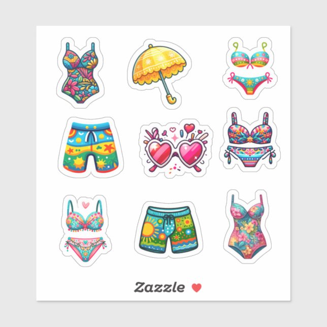 Beach summer clothes cute 9 elements sticker sheet (Sheet)