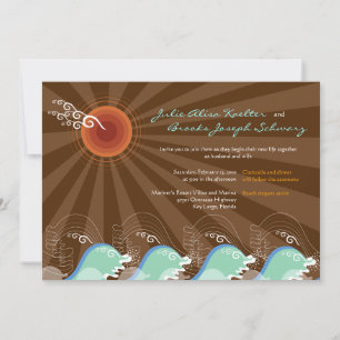 Beach Summer Cool Waves Brown Sun Wedding Invite