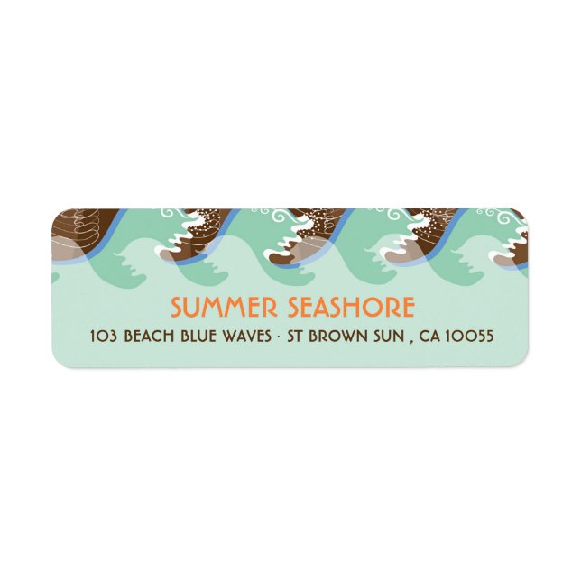 Beach Summer Cool Waves Brown Sun Wedding Labels (Front)