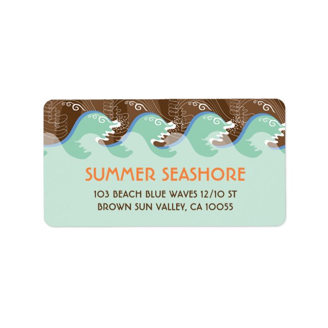 Beach Summer Cool Waves Brown Sun Wedding Labels (Front)
