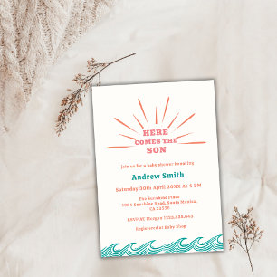 Beach Summer Here Comes The Son Baby Shower  Invitation