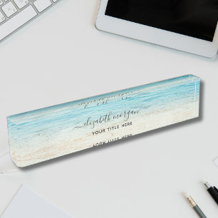 Beach Summer Personalised Blue Script Elegant Nameplate