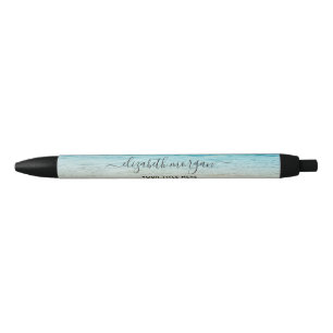 Beach Summer Personalized Blue Script Elegant Black Ink Pen