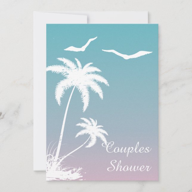Beach summer pink blue wedding couples shower invitation (Front)